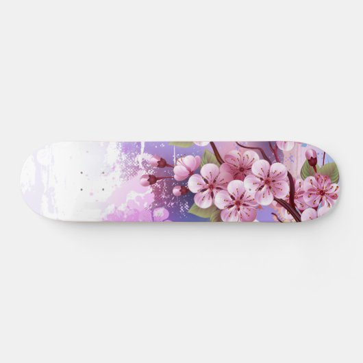 Roze Sakura op geschilderde achtergrond Persoonlijk Skateboard (Horizontaal)