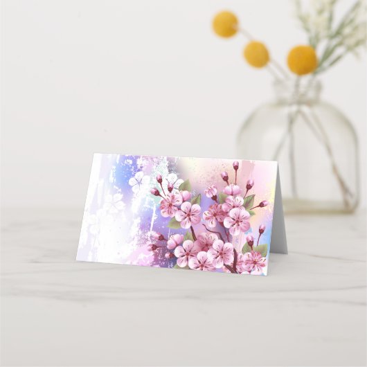Roze Sakura op geschilderde achtergrond Plaatskaartje (Voorkant)