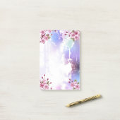 Roze Sakura op geschilderde achtergrond Post-it® Notes (Op bureau)