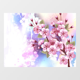 Roze Sakura op geschilderde achtergrond Raamsticker