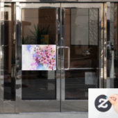 Roze Sakura op geschilderde achtergrond Raamsticker (Kantoordeur)
