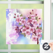 Roze Sakura op geschilderde achtergrond Raamsticker (Huis)