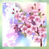 Roze Sakura op geschilderde achtergrond Raamsticker (Vel 3)