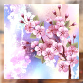 Roze Sakura op geschilderde achtergrond Raamsticker (Vel 2)