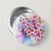 Roze Sakura op geschilderde achtergrond Ronde Button 7,6 Cm (Voorkant /achterkant)