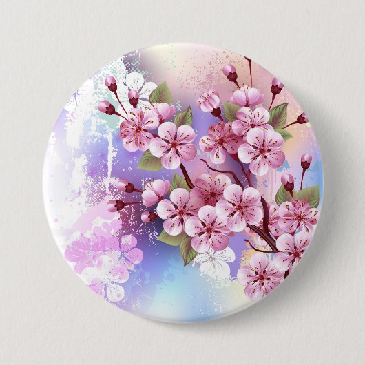 Roze Sakura op geschilderde achtergrond Ronde Button 7,6 Cm (Voorkant)