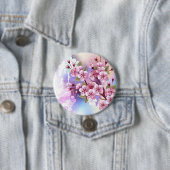 Roze Sakura op geschilderde achtergrond Ronde Button 7,6 Cm (In situ)