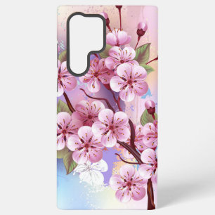 Roze Sakura op geschilderde achtergrond Samsung Galaxy Hoesje
