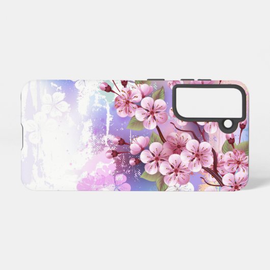 Roze Sakura op geschilderde achtergrond Samsung Galaxy Hoesje (Achterkant horizontaal)