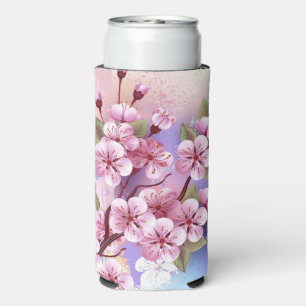Roze Sakura op geschilderde achtergrond Seltzer Blikjeskoeler