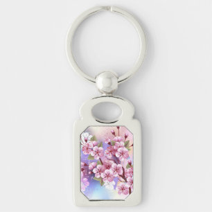 Roze Sakura op geschilderde achtergrond Sleutelhanger