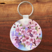 Roze Sakura op geschilderde achtergrond Sleutelhanger (Achterkant)