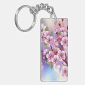 Roze Sakura op geschilderde achtergrond Sleutelhanger (Voorkant Links)