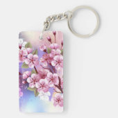 Roze Sakura op geschilderde achtergrond Sleutelhanger (achterkant)