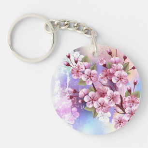 Roze Sakura op geschilderde achtergrond Sleutelhanger