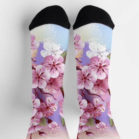 Roze Sakura op geschilderde achtergrond Sokken (Top)