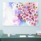 Roze Sakura op geschilderde achtergrond Spandoek (Beurs)