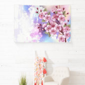 Roze Sakura op geschilderde achtergrond Spandoek (Insitu)