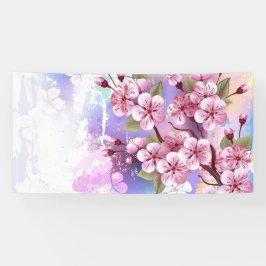 Roze Sakura op geschilderde achtergrond Spandoek