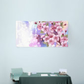 Roze Sakura op geschilderde achtergrond Spandoek (Beurs)