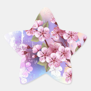 Roze Sakura op geschilderde achtergrond Ster Sticker