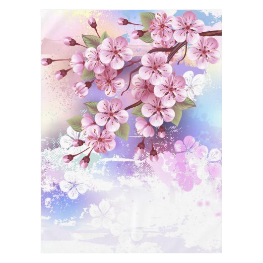 Roze Sakura op geschilderde achtergrond Tafelkleed (Voorkant)