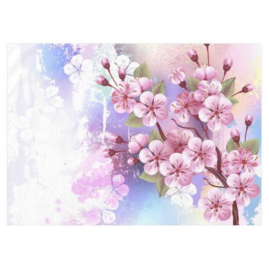 Roze Sakura op geschilderde achtergrond Tafelkleed (Voorkant (Horizontaal))