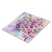 Roze Sakura op geschilderde achtergrond Tegeltje (Zijkant)