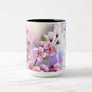 Roze Sakura op geschilderde achtergrond Tweekleurige Koffiemok