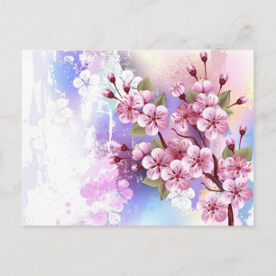 Roze Sakura op geschilderde achtergrond Uitnodiging Briefkaart
