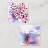 Roze Sakura op geschilderde achtergrond Vierkante Visitekaartje (Voorkant / Achterkant)