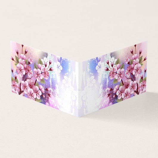 Roze Sakura op geschilderde achtergrond Visitekaartje (Buitenkant)