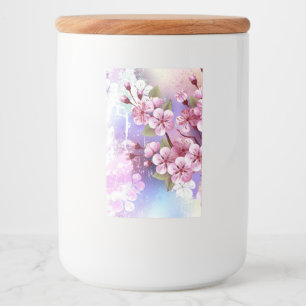 Roze Sakura op geschilderde achtergrond Voedselcontainer Etiket