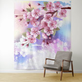 Roze Sakura op geschilderde achtergrond Wandkleed (In situ)