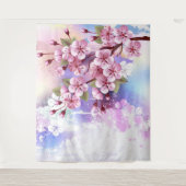 Roze Sakura op geschilderde achtergrond Wandkleed (Voorkant)