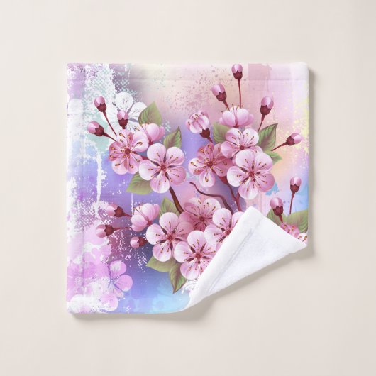 Roze Sakura op het schilderen Achtergrond Bad Handdoek (Wasdoekje)
