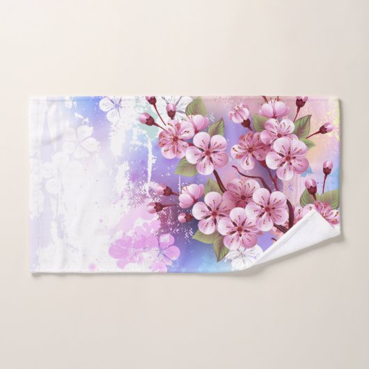 Roze Sakura op het schilderen Achtergrond Bad Handdoek (Handdoek)