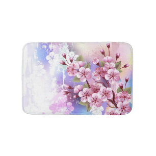 Roze Sakura op het schilderen Achtergrond Badmat