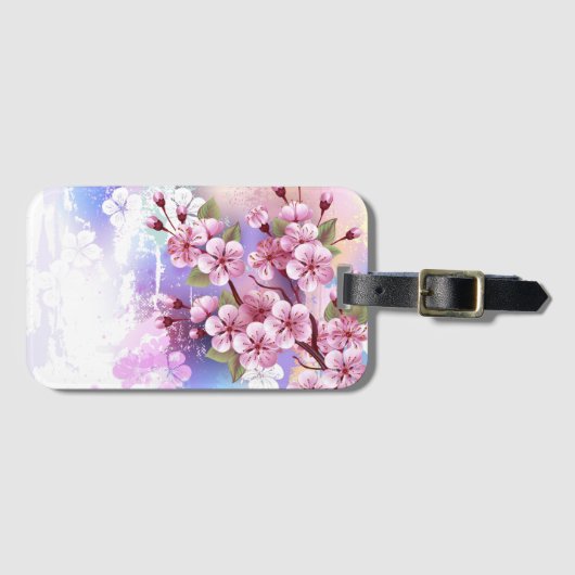 Roze Sakura op het schilderen Achtergrond Bagagelabel (Voorkant (horizontaal))