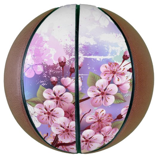 Roze Sakura op het schilderen Achtergrond Basketbal (Verticaal)