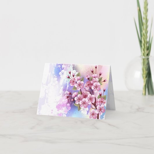 Roze Sakura op het schilderen Achtergrond Bedankkaart (Voorkant)