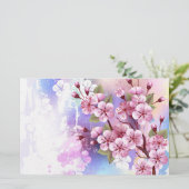 Roze Sakura op het schilderen Achtergrond Briefpapier (Staand voorkant)