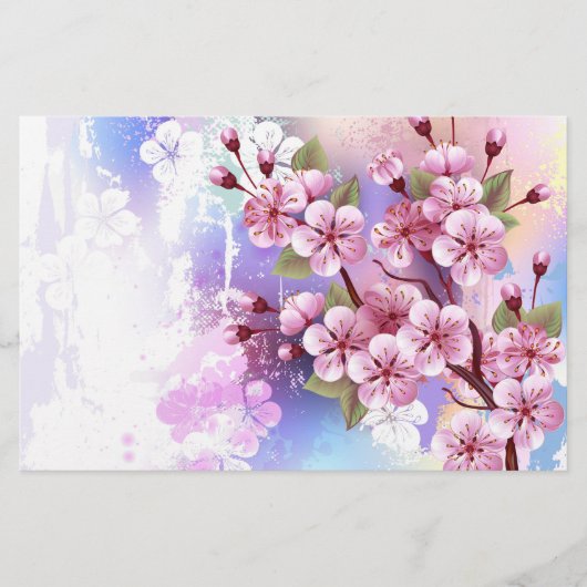 Roze Sakura op het schilderen Achtergrond Briefpapier (Voorkant)