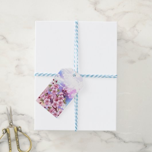 Roze Sakura op het schilderen Achtergrond Cadeaulabel (Met Touw)