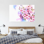 Roze Sakura op het schilderen Achtergrond Canvas Afdruk (Insitu (Slaapkamer))
