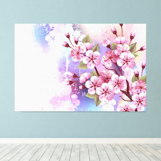 Roze Sakura op het schilderen Achtergrond Canvas Afdruk (Insitu (Houten vloer))