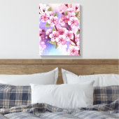 Roze Sakura op het schilderen Achtergrond Canvas Afdruk (Insitu (Slaapkamer))