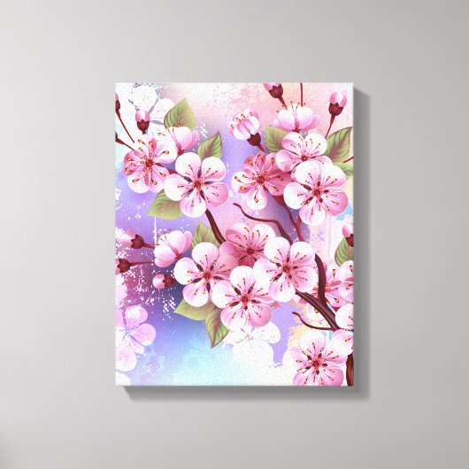 Roze Sakura op het schilderen Achtergrond Canvas Afdruk (Voorkant)