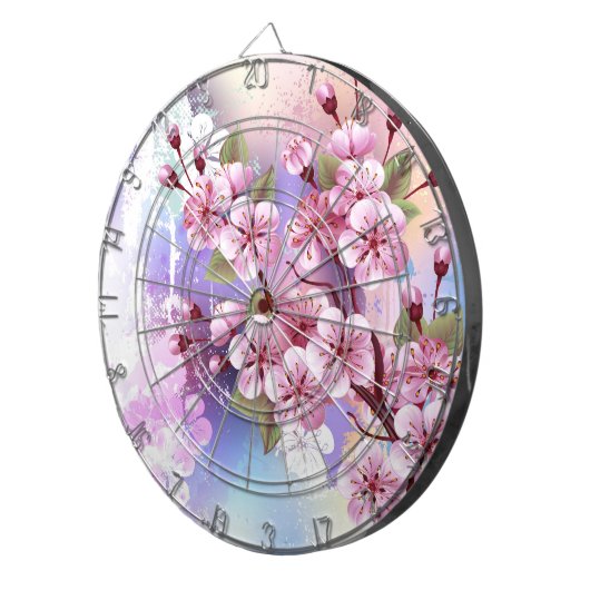 Roze Sakura op het schilderen Achtergrond Dartbord (Voorkant Rechts)