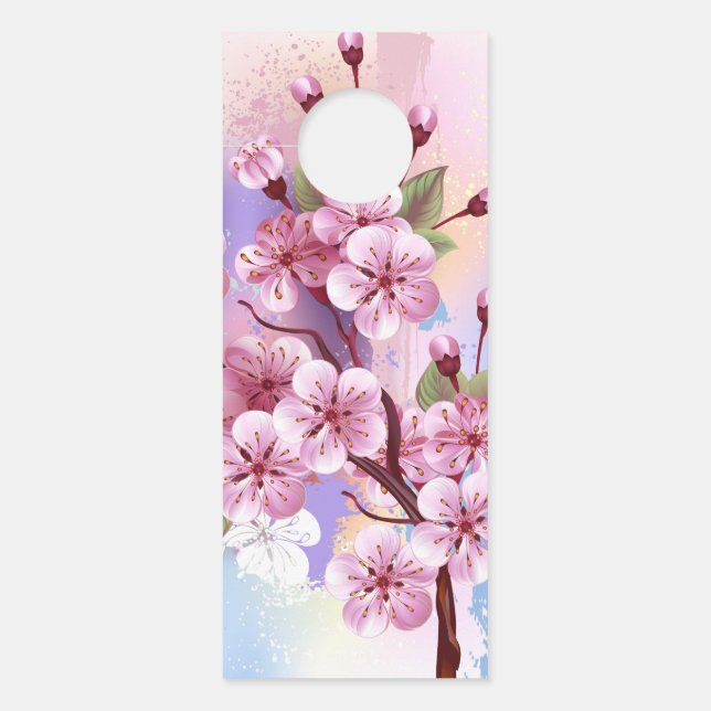 Roze Sakura op het schilderen Achtergrond Deurhanger (Voorkant)